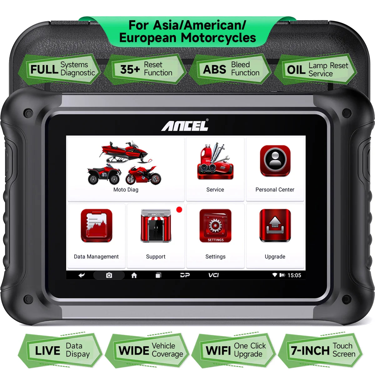 ANCEL MT700 Motorcycle Diagnostic Tool All System Oil Reset ABS Bleeding ECU Coding Active Test OBD 2 Motorcycle Scanner