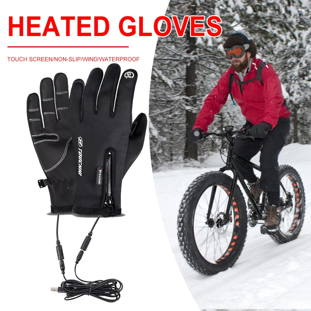 USB Touch Screen Gloves Winter Warm Electric Heated Gloves Heated Motorcycle Gloves Windproof Heated Gloves for Women Men