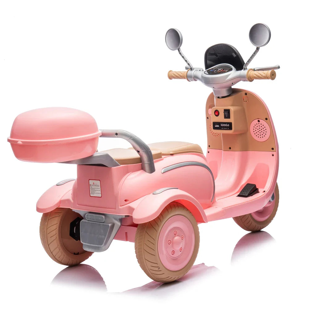 12V Two-seater Kids Ride On Electric Motorcycle,Three Wheels Kids toy with Slow Start,Multi-function player,USB,Bluetooth, light