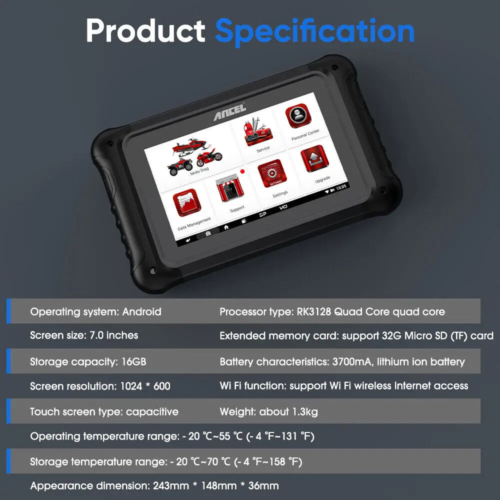 ANCEL MT700 Motorcycle Diagnostic Tool All System Oil Reset ABS Bleeding ECU Coding Active Test OBD 2 Motorcycle Scanner