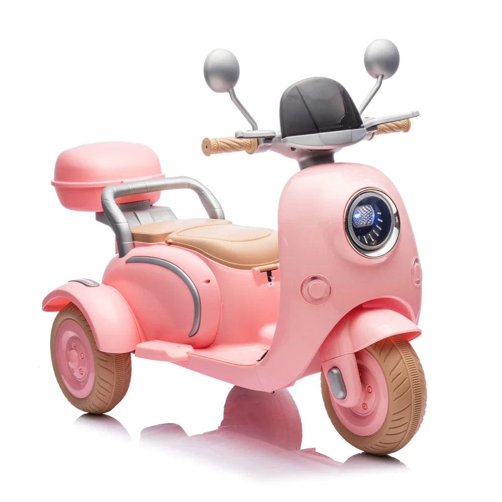 12V Two-seater Kids Ride On Electric Motorcycle,Three Wheels Kids toy with Slow Start,Multi-function player,USB,Bluetooth, light