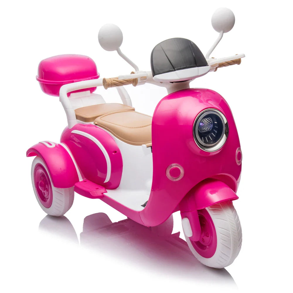 12V Two-seater Kids Ride On Electric Motorcycle,Three Wheels Kids toy with Slow Start,Multi-function player,USB,Bluetooth, light