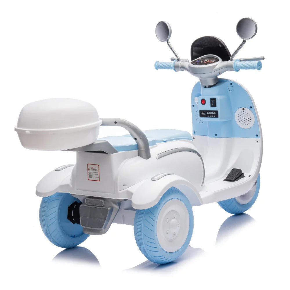 12V Two-seater Kids Ride On Electric Motorcycle,Three Wheels Kids toy with Slow Start,Multi-function player,USB,Bluetooth, light