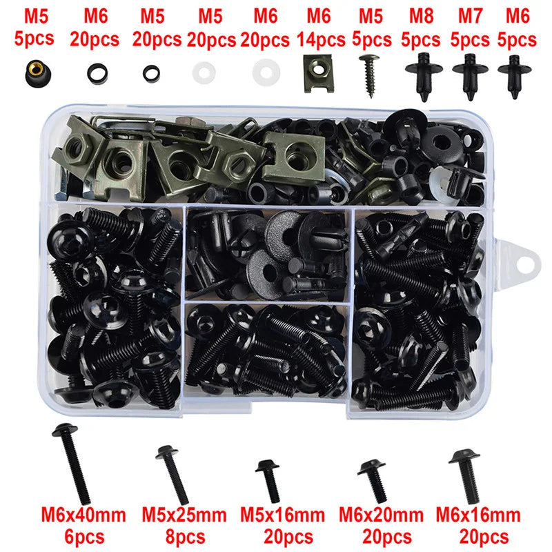 195PCS Universal Motorcycle Bodywork Complete Fairing Bolts Screw Nuts Kit For Kawasaki Ducati Aprilia Honda YAMAHA YZF Suzuki