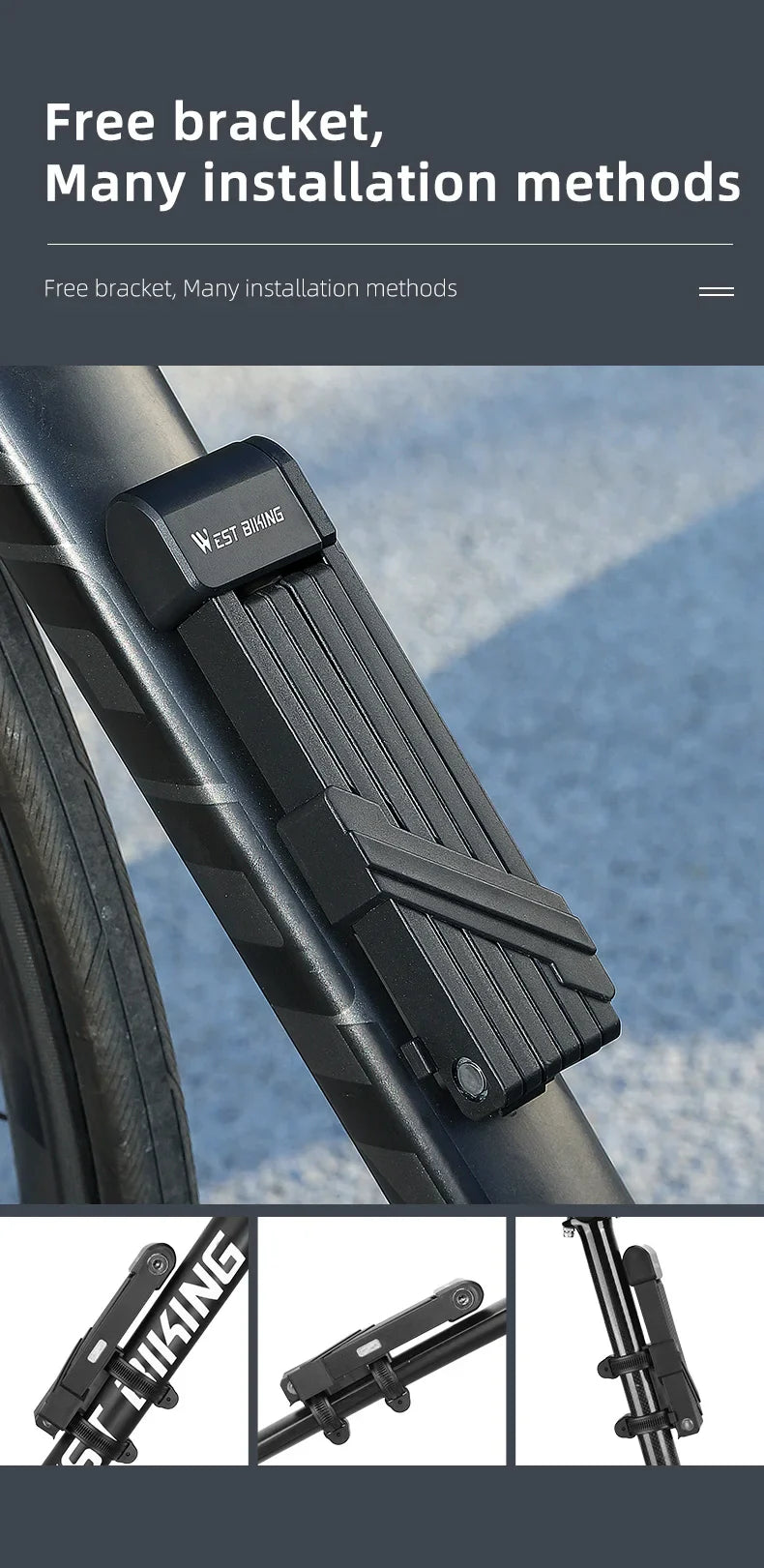WEST BIKING Anti-Theft Bicycle Folding Lock Portable Motorcycle Electric Scooter Safety Lock High Security Waterproof Bike Lock