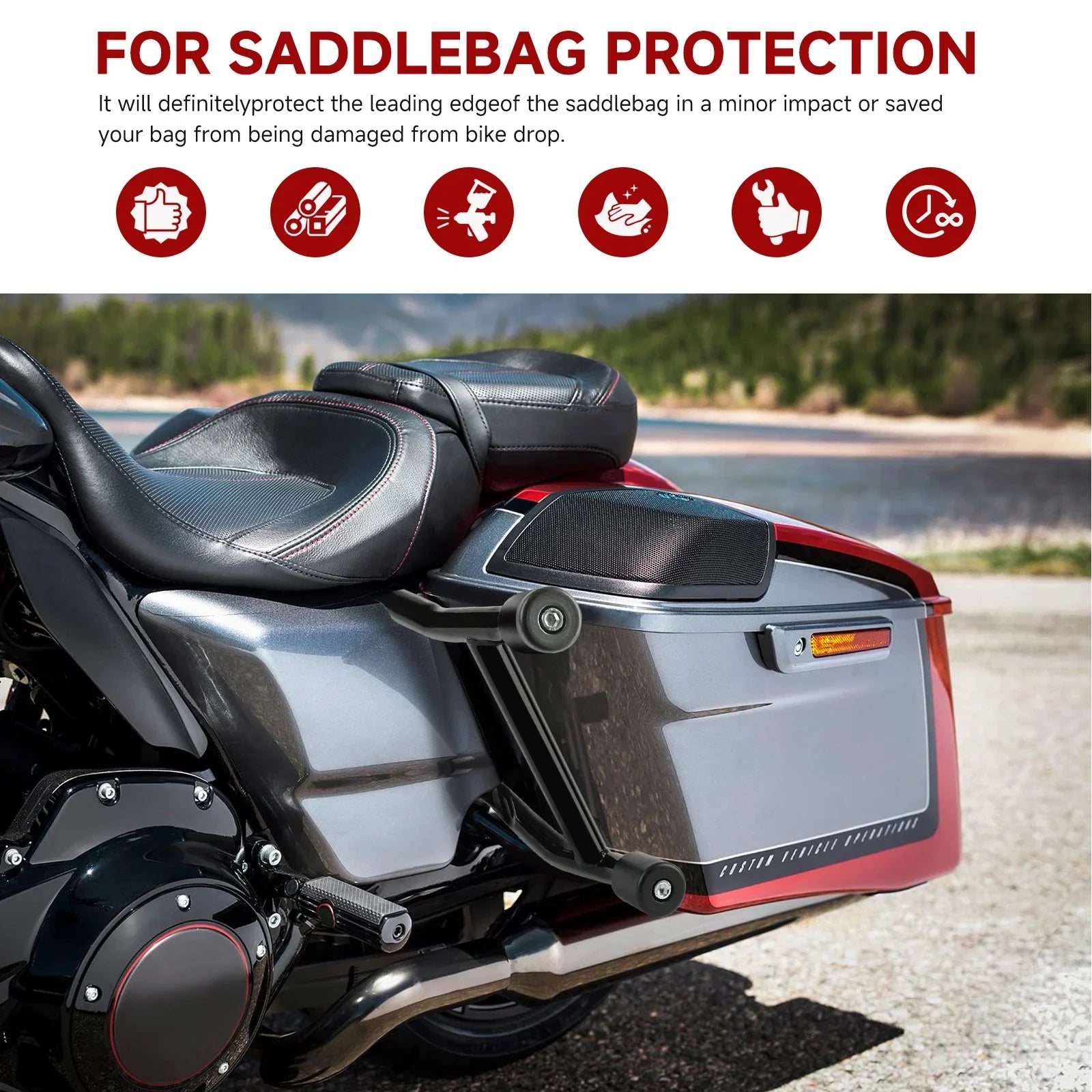 Motorcycle Hnadlebar Rear Performance Bagger Saddlebag Guard Crash Bar for Street Road Glide Touring 14-24 Stainless Steel