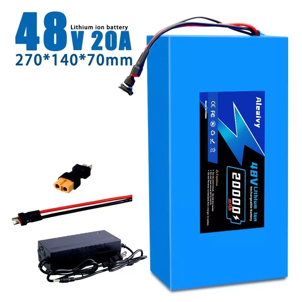 Aleaivy 48V 16Ah Electric Bike Lithium Battery Pack 16000mAh Li ion Ebike Battery for Bicycle Scooter Motorcycle with Charger