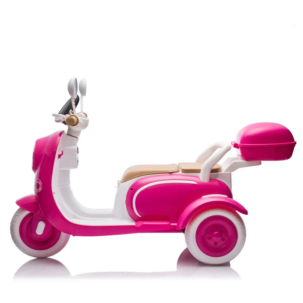 12V Two-seater Kids Ride On Electric Motorcycle,Three Wheels Kids toy with Slow Start,Multi-function player,USB,Bluetooth, light