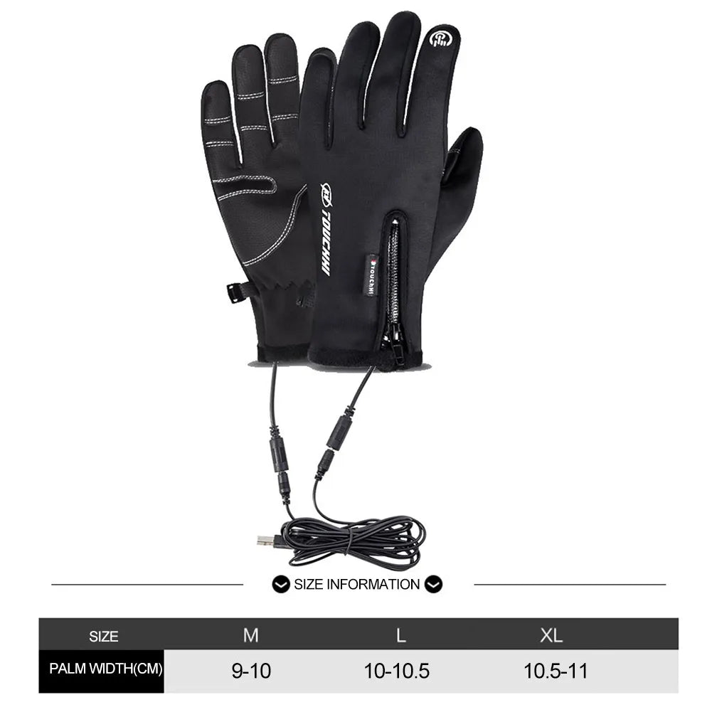 USB Touch Screen Gloves Winter Warm Electric Heated Gloves Heated Motorcycle Gloves Windproof Heated Gloves for Women Men