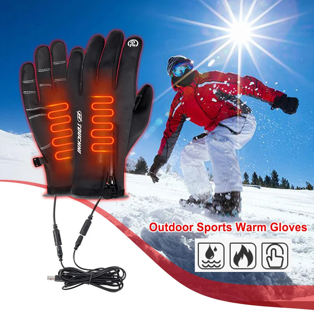 USB Touch Screen Gloves Winter Warm Electric Heated Gloves Heated Motorcycle Gloves Windproof Heated Gloves for Women Men
