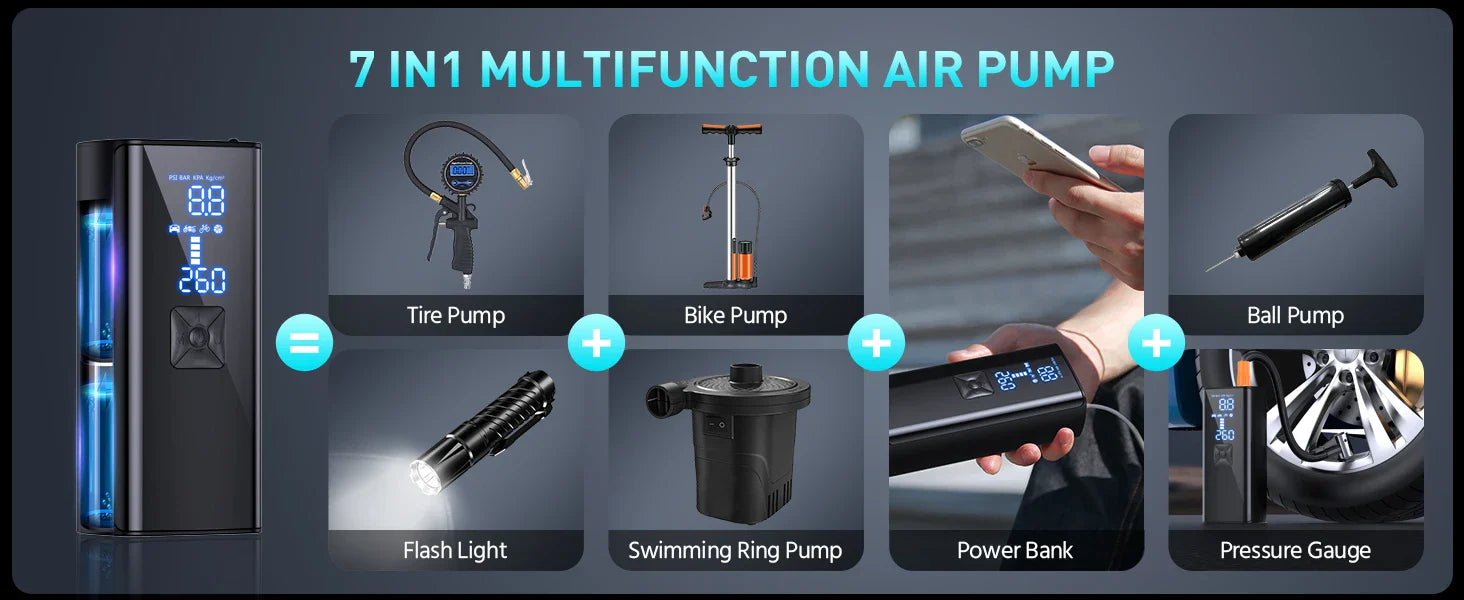 Car Air Compressor Super Fast Electric Tyre Inflator Pump With LED Lamp For Motorcycle Bicycle Tire Portable Inflatable Pump