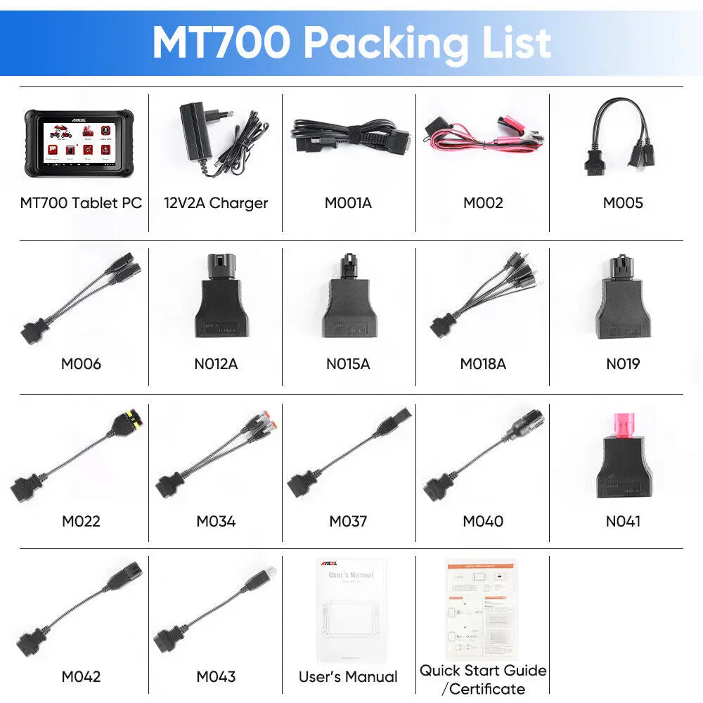 ANCEL MT700 Motorcycle Diagnostic Tool All System Oil Reset ABS Bleeding ECU Coding Active Test OBD 2 Motorcycle Scanner