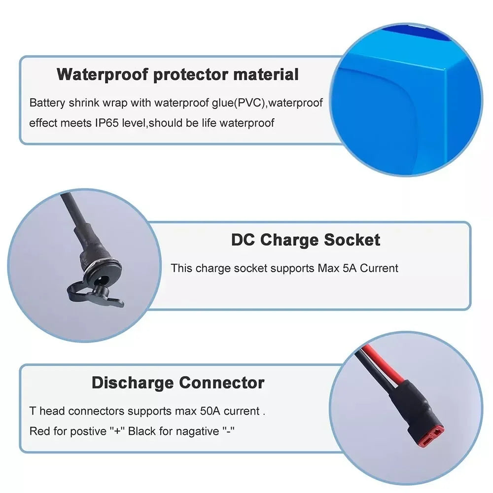 Aleaivy 48V 16Ah Electric Bike Lithium Battery Pack 16000mAh Li ion Ebike Battery for Bicycle Scooter Motorcycle with Charger