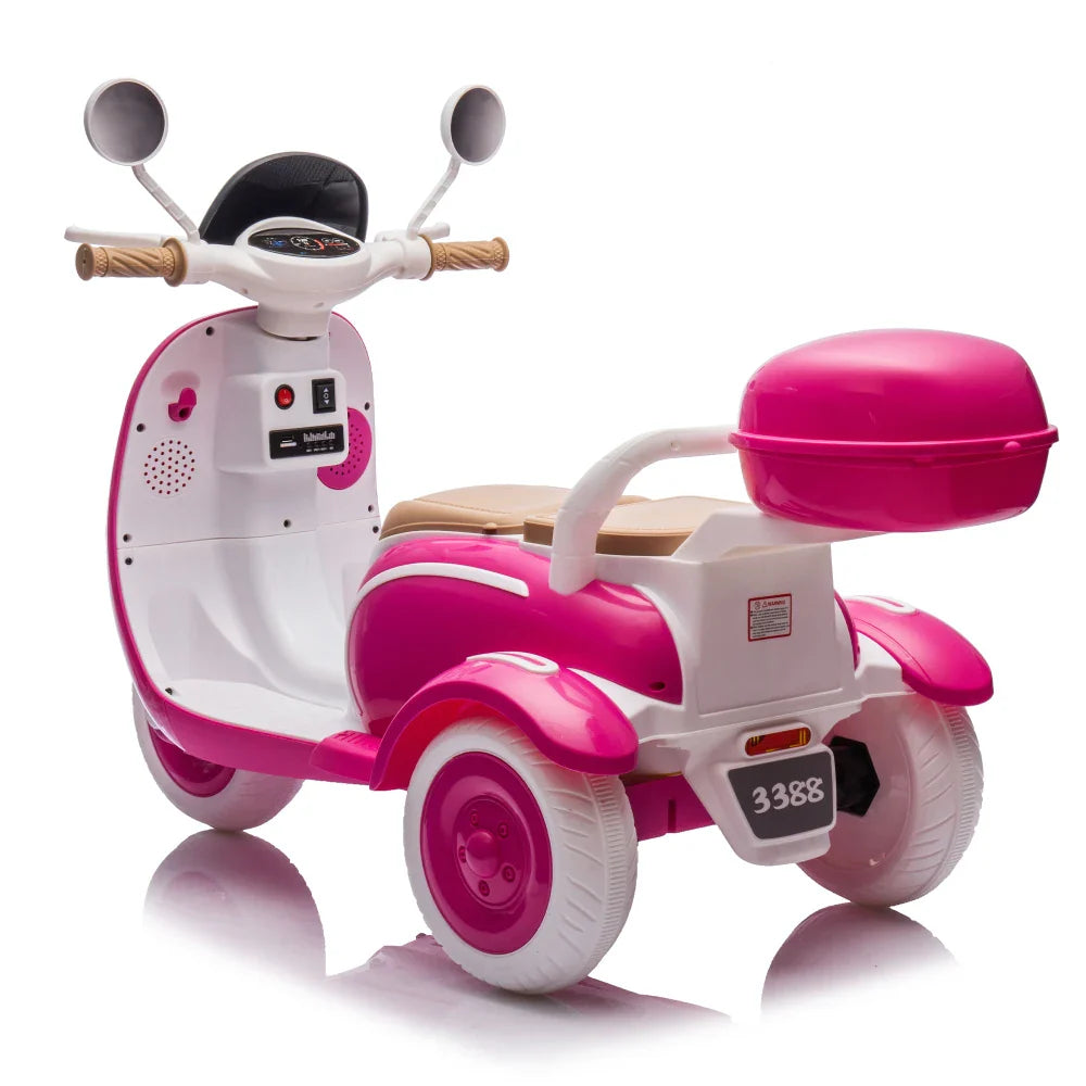 12V Two-seater Kids Ride On Electric Motorcycle,Three Wheels Kids toy with Slow Start,Multi-function player,USB,Bluetooth, light