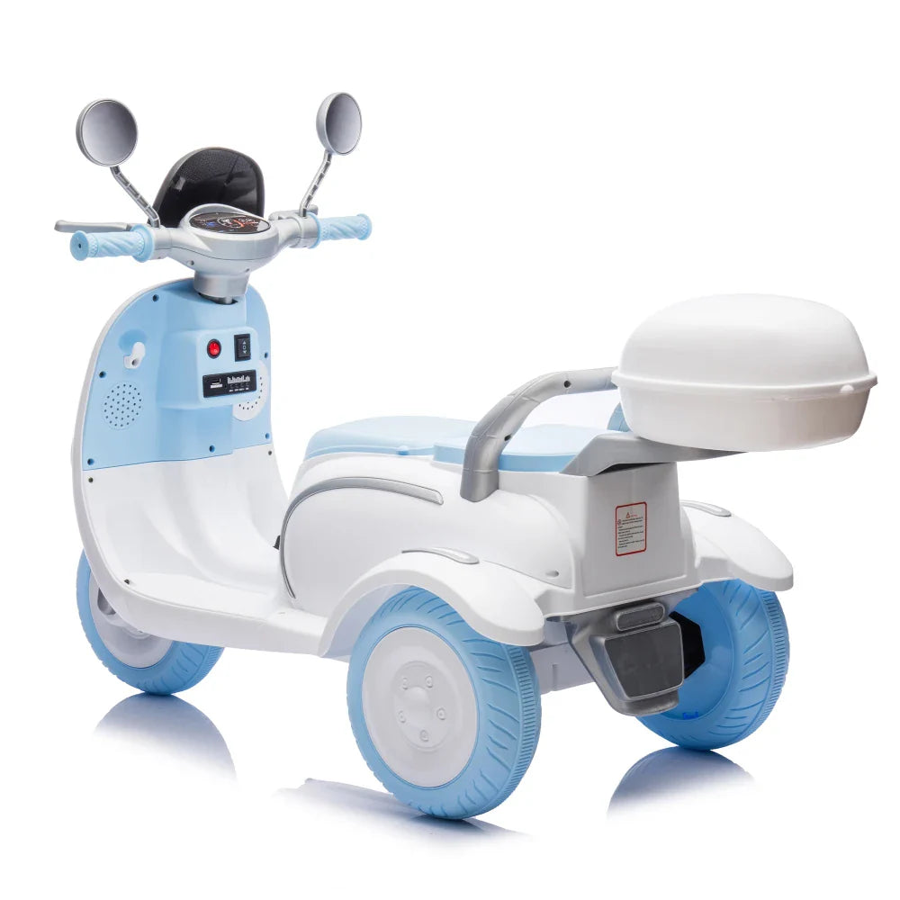 12V Two-seater Kids Ride On Electric Motorcycle,Three Wheels Kids toy with Slow Start,Multi-function player,USB,Bluetooth, light