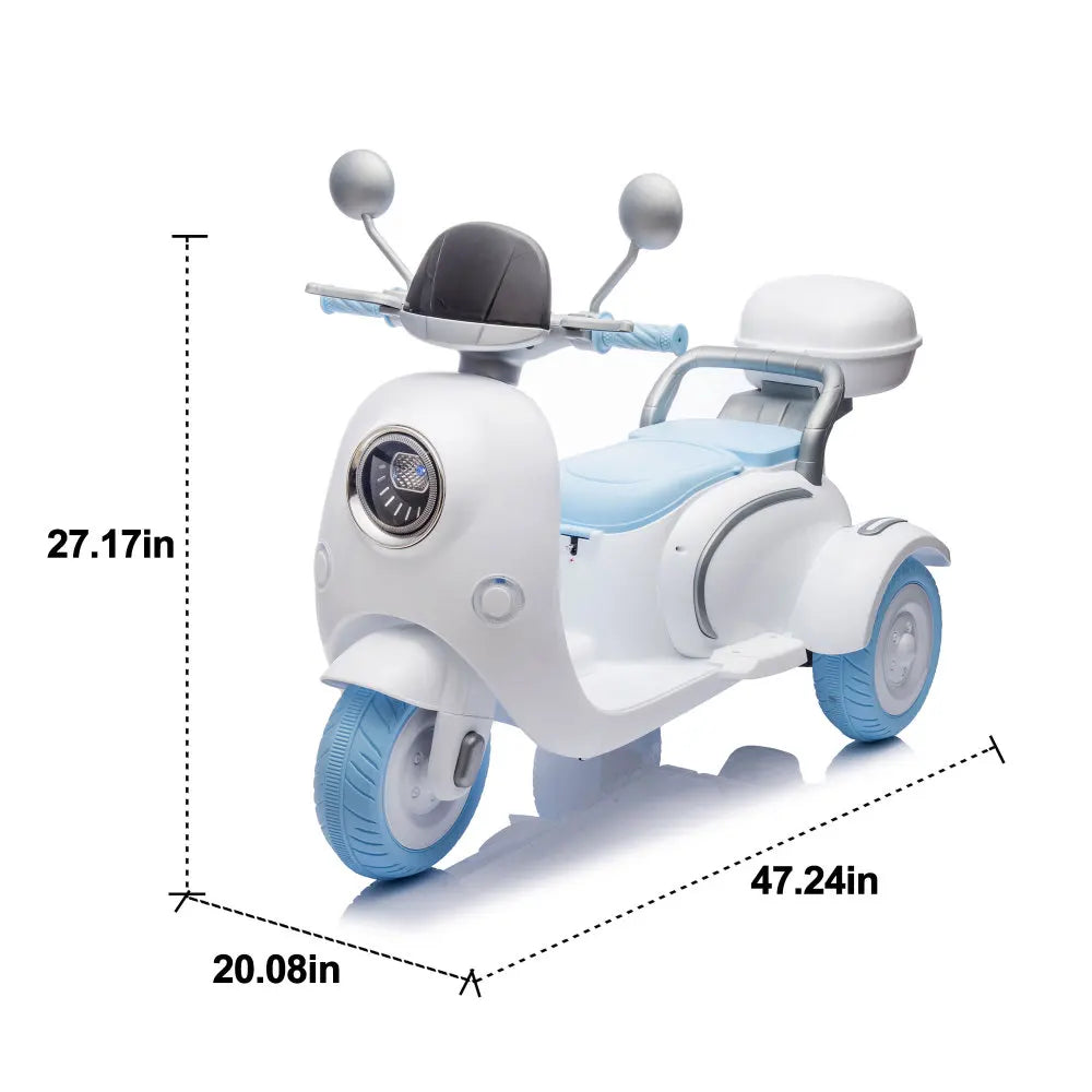 12V Two-seater Kids Ride On Electric Motorcycle,Three Wheels Kids toy with Slow Start,Multi-function player,USB,Bluetooth, light