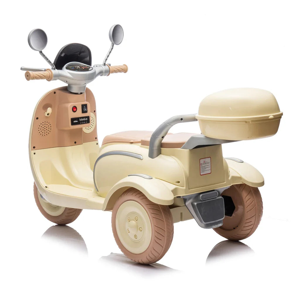 12V Two-seater Kids Ride On Electric Motorcycle,Three Wheels Kids toy with Slow Start,Multi-function player,USB,Bluetooth, light