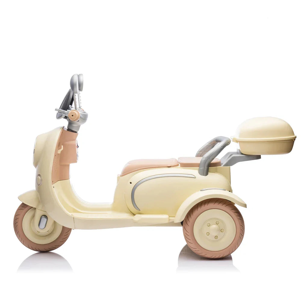 12V Two-seater Kids Ride On Electric Motorcycle,Three Wheels Kids toy with Slow Start,Multi-function player,USB,Bluetooth, light