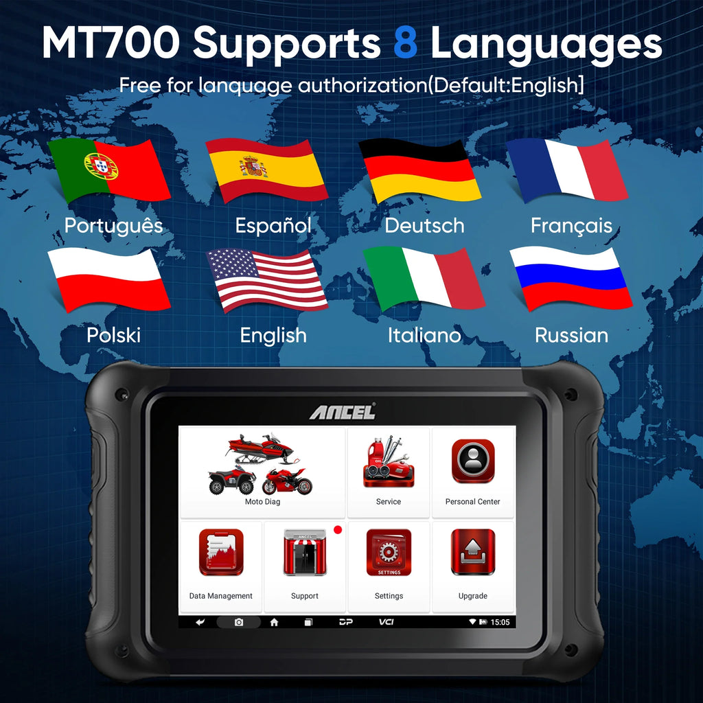 ANCEL MT700 Motorcycle Diagnostic Tool All System Oil Reset ABS Bleeding ECU Coding Active Test OBD 2 Motorcycle Scanner