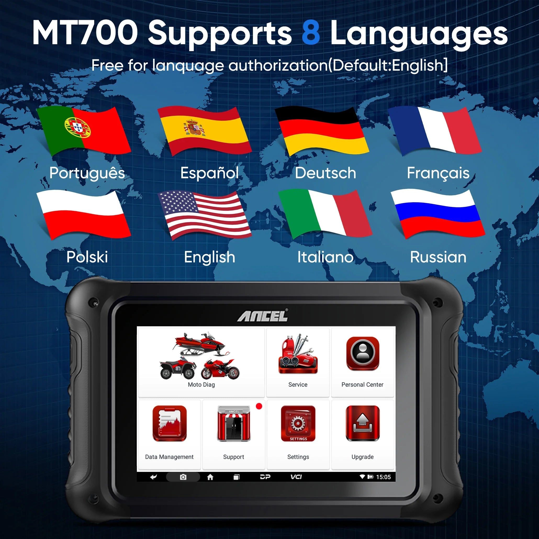ANCEL MT700 Motorcycle Diagnostic Tool All System Oil Reset ABS Bleeding ECU Coding Active Test OBD 2 Motorcycle Scanner