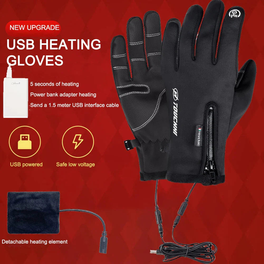USB Touch Screen Gloves Winter Warm Electric Heated Gloves Heated Motorcycle Gloves Windproof Heated Gloves for Women Men