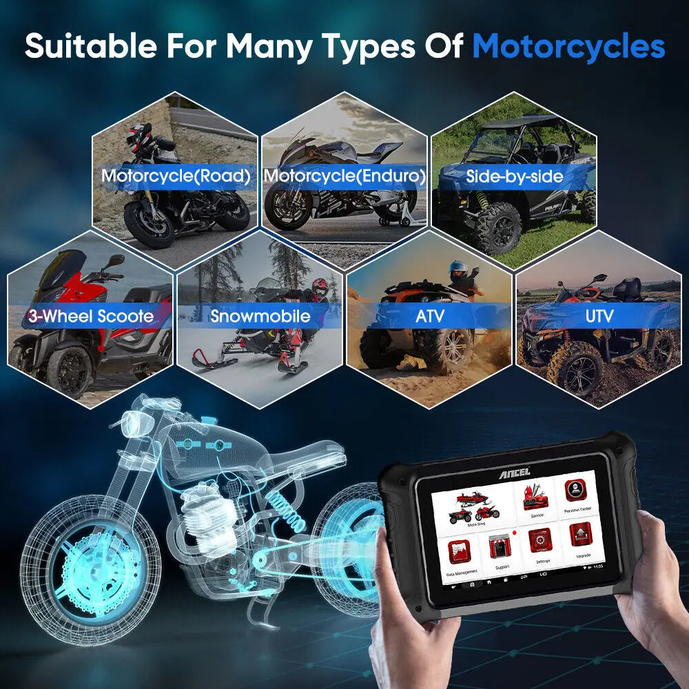 ANCEL MT700 Motorcycle Diagnostic Tool All System Oil Reset ABS Bleeding ECU Coding Active Test OBD 2 Motorcycle Scanner