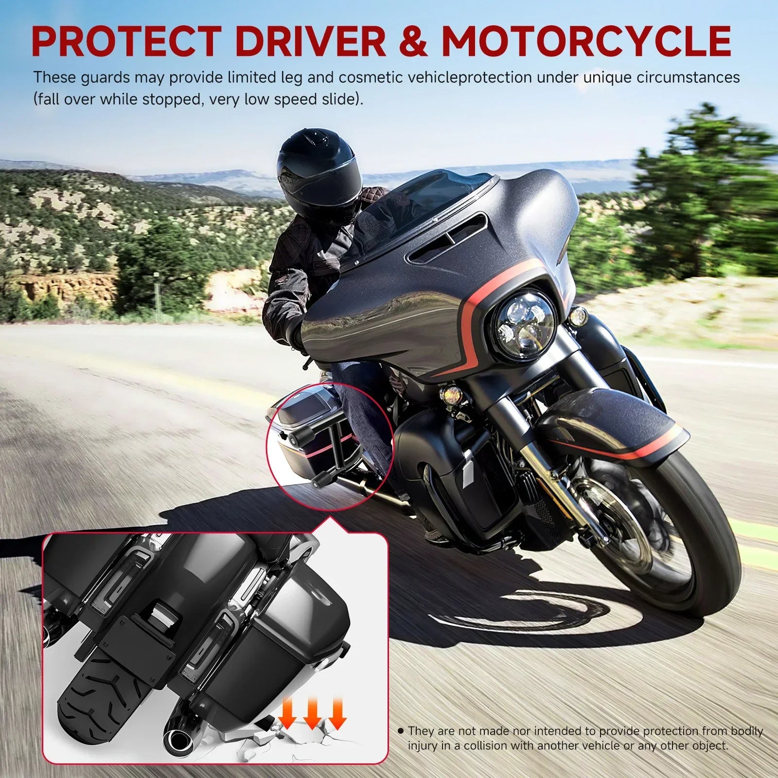 Motorcycle Hnadlebar Rear Performance Bagger Saddlebag Guard Crash Bar for Street Road Glide Touring 14-24 Stainless Steel