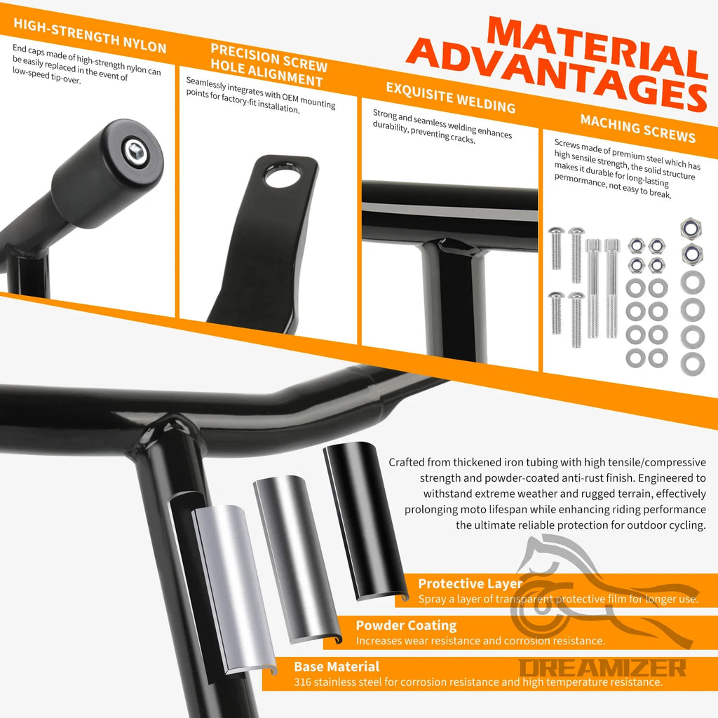 Motorcycle Hnadlebar Rear Performance Bagger Saddlebag Guard Crash Bar for Street Road Glide Touring 14-24 Stainless Steel