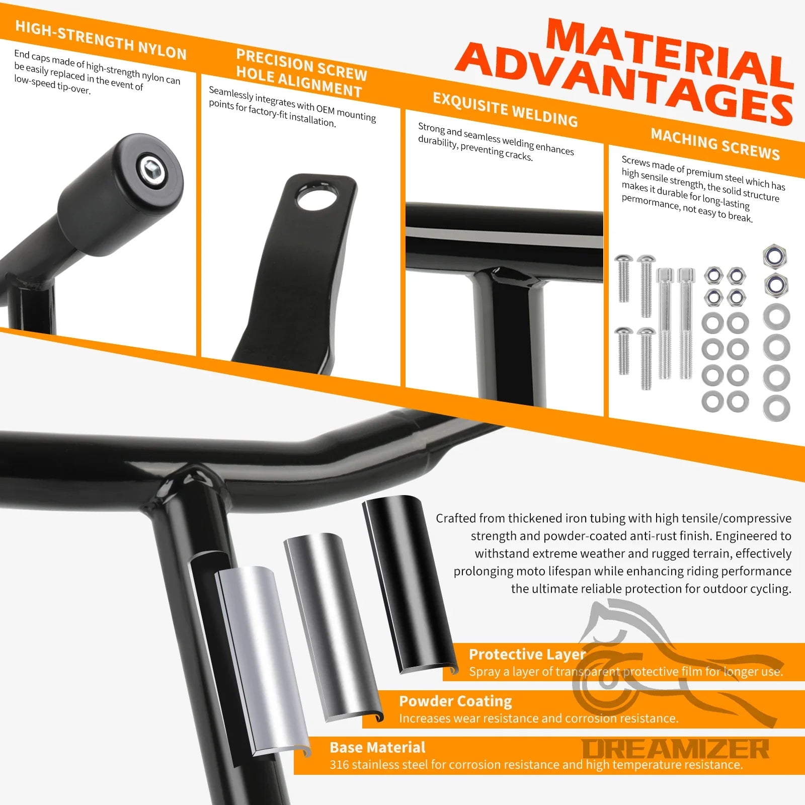 Motorcycle Hnadlebar Rear Performance Bagger Saddlebag Guard Crash Bar for Street Road Glide Touring 14-24 Stainless Steel