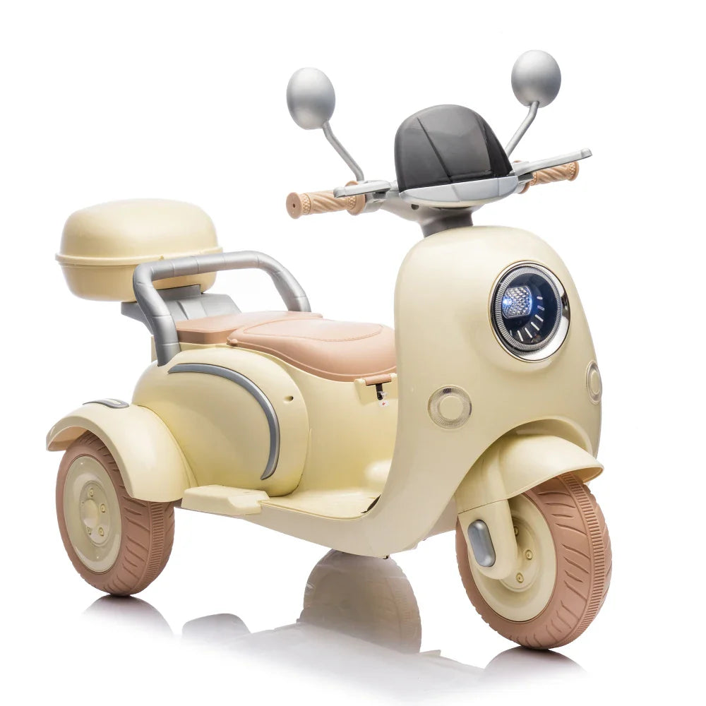12V Two-seater Kids Ride On Electric Motorcycle,Three Wheels Kids toy with Slow Start,Multi-function player,USB,Bluetooth, light