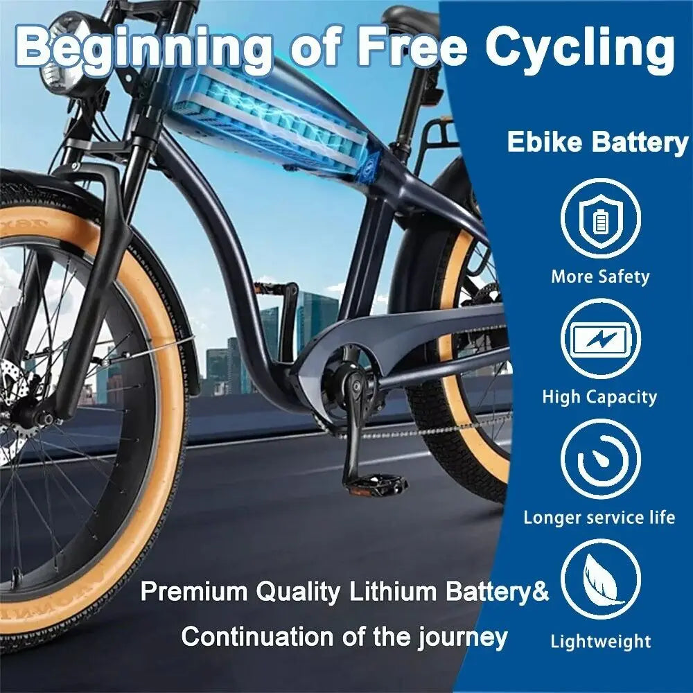 Aleaivy 48V 16Ah Electric Bike Lithium Battery Pack 16000mAh Li ion Ebike Battery for Bicycle Scooter Motorcycle with Charger