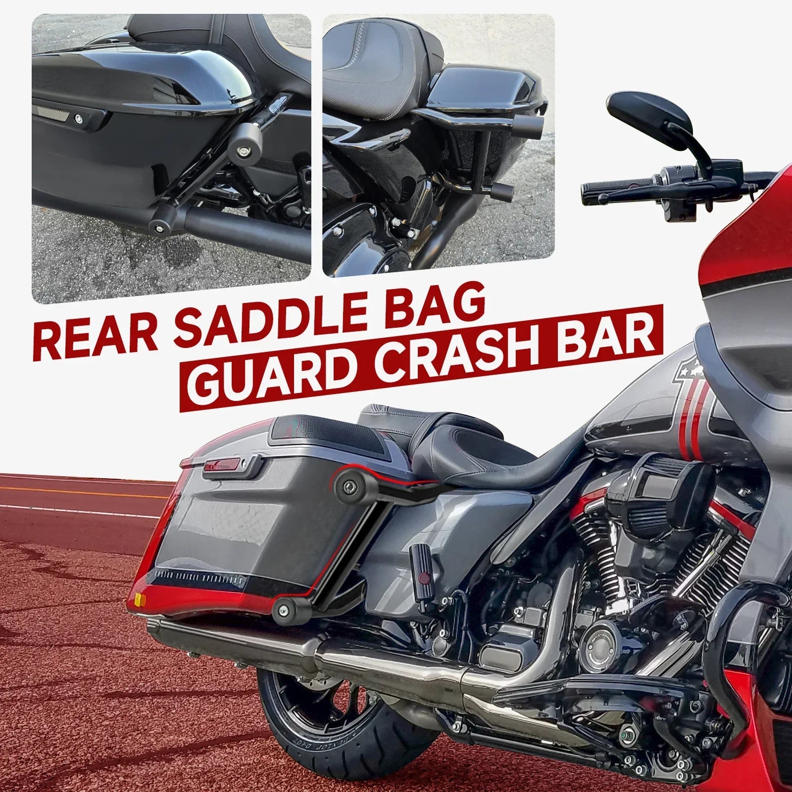 Motorcycle Hnadlebar Rear Performance Bagger Saddlebag Guard Crash Bar for Street Road Glide Touring 14-24 Stainless Steel
