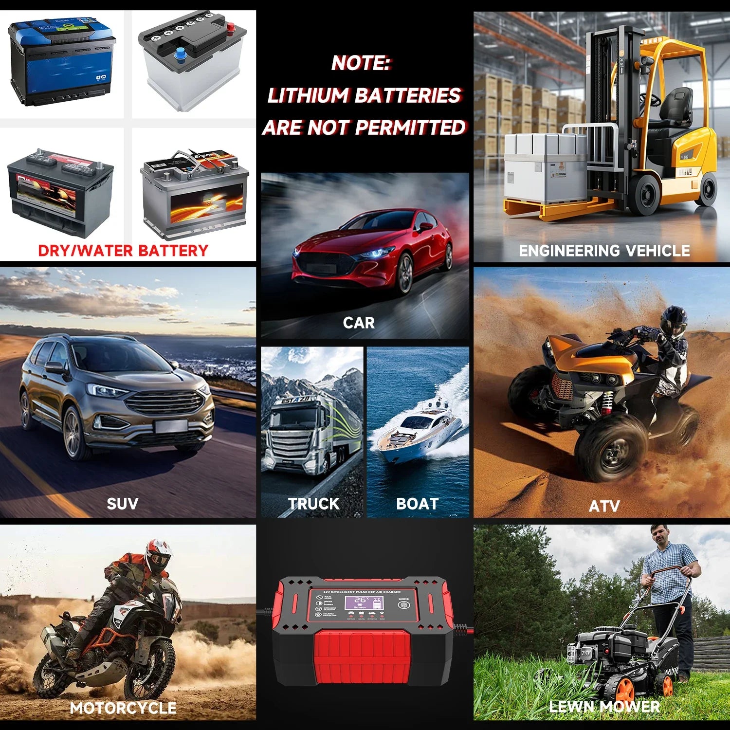 6A 12V Repair LCD Display Intelligent Car Battery Charger Car and Motorcycle Battery Charging Unit Lead-Acid Battery